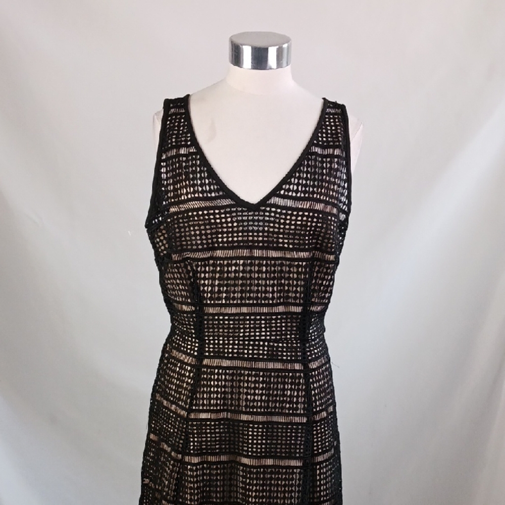 WHBM Blk Layered Pierced Midi Dress.